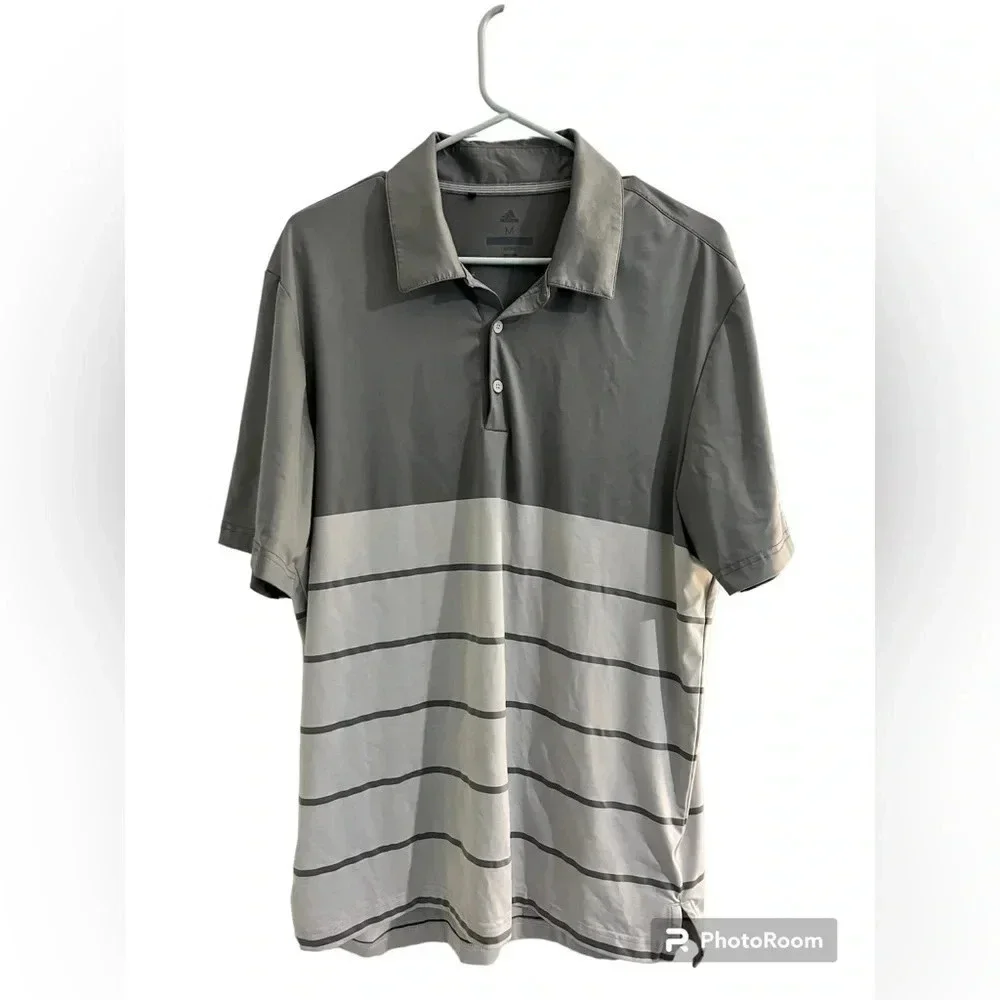 Men’s Gray Striped Adidas Golf Polo Size Medium